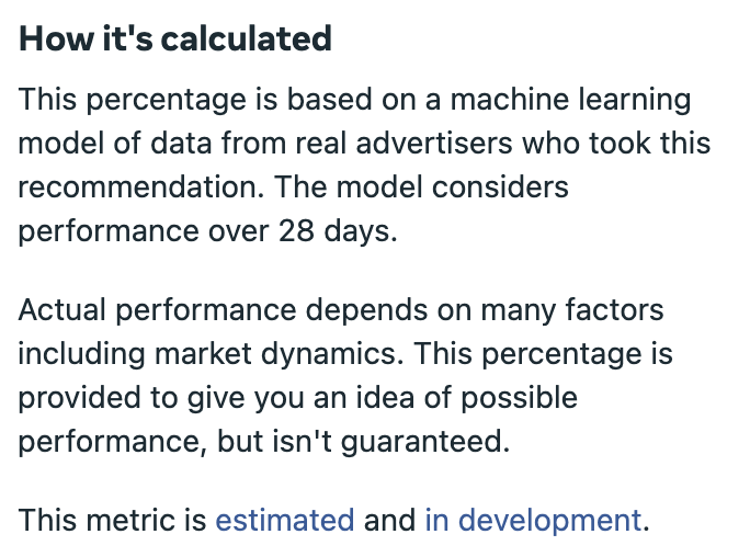 Meta explaining how it determines ad budgeting in Ads Manager